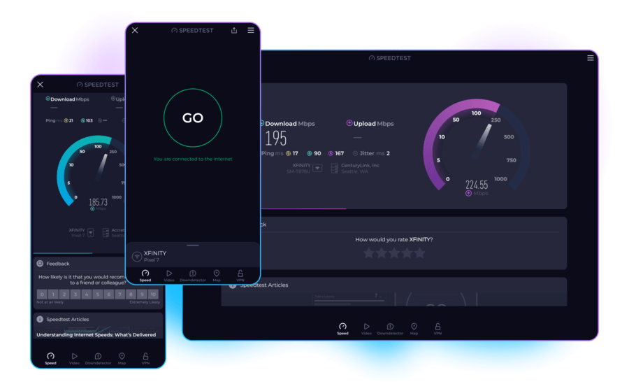 Speedtest upload speed check on Android smartphone