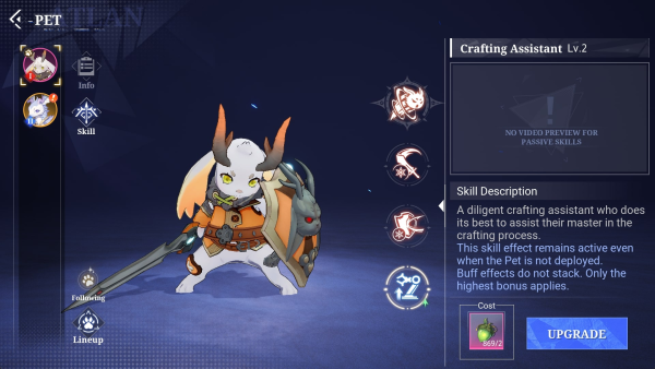 Crystal of Atlan pet interface showing two active pet slots