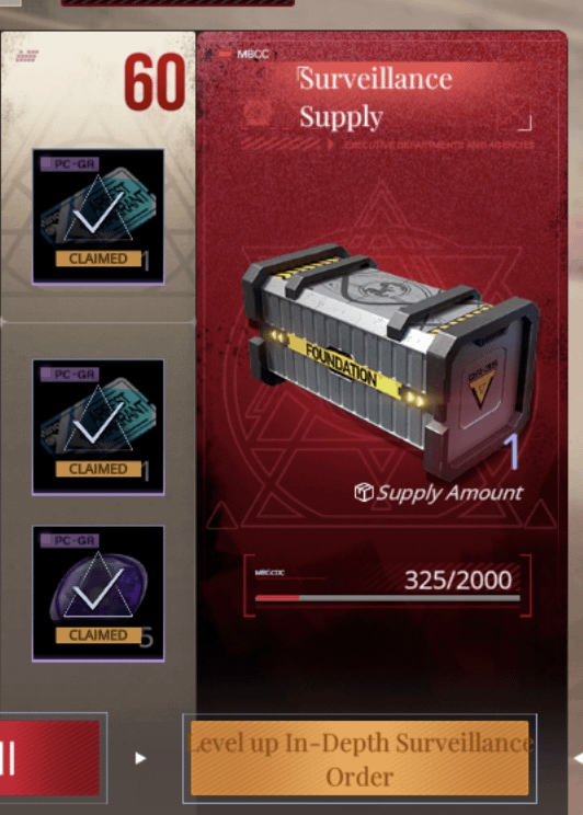 Path to Nowhere Surveillance Order battle pass screen comparing standard and boosted tiers