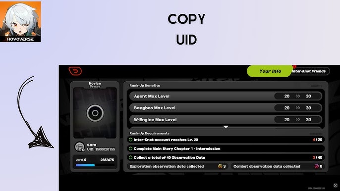 Zenless Zone Zero user profile highlighting UID and server region