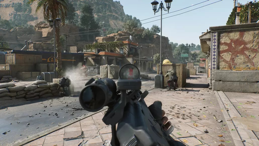 Tactical stance transitions and lean peaking in Delta Force tactical combat