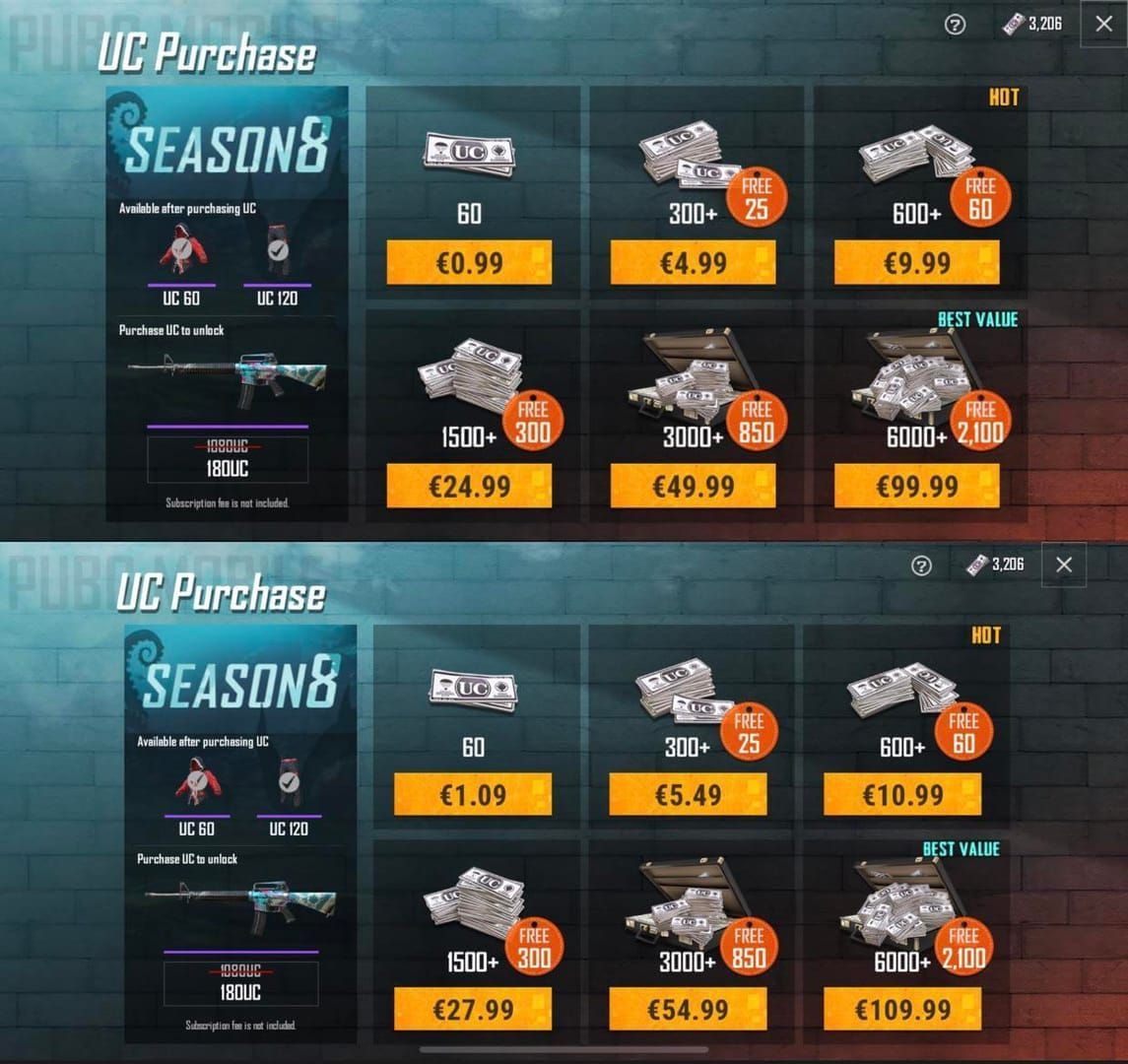 PUBG Mobile UC store pricing tiers and pack options in-game