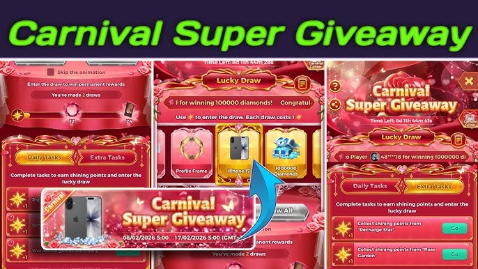 Yalla Ludo Carnival 2026 event lobby showing daily milestone missions and reward track