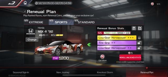 Menu utama dan antara muka garaj Racing Master yang memaparkan baki pemain serta ikon peti surat