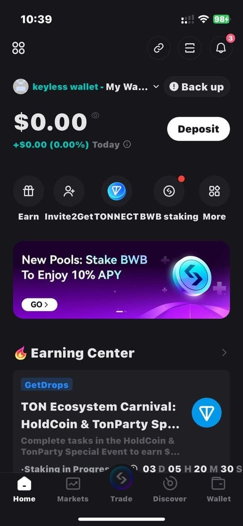 IMO task center showing daily check-in streak and watch video task