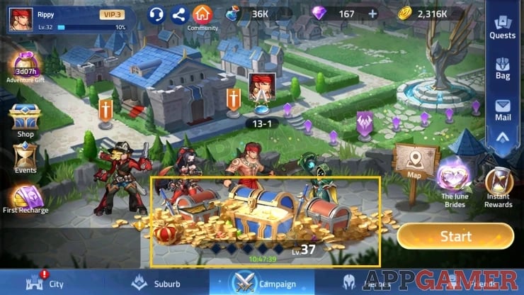 Mobile Legends Adventure campaign idle rewards chest interface