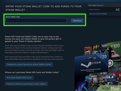 Steam desktop menu bar showing Games dropdown with Redeem a Steam Wallet Code selected