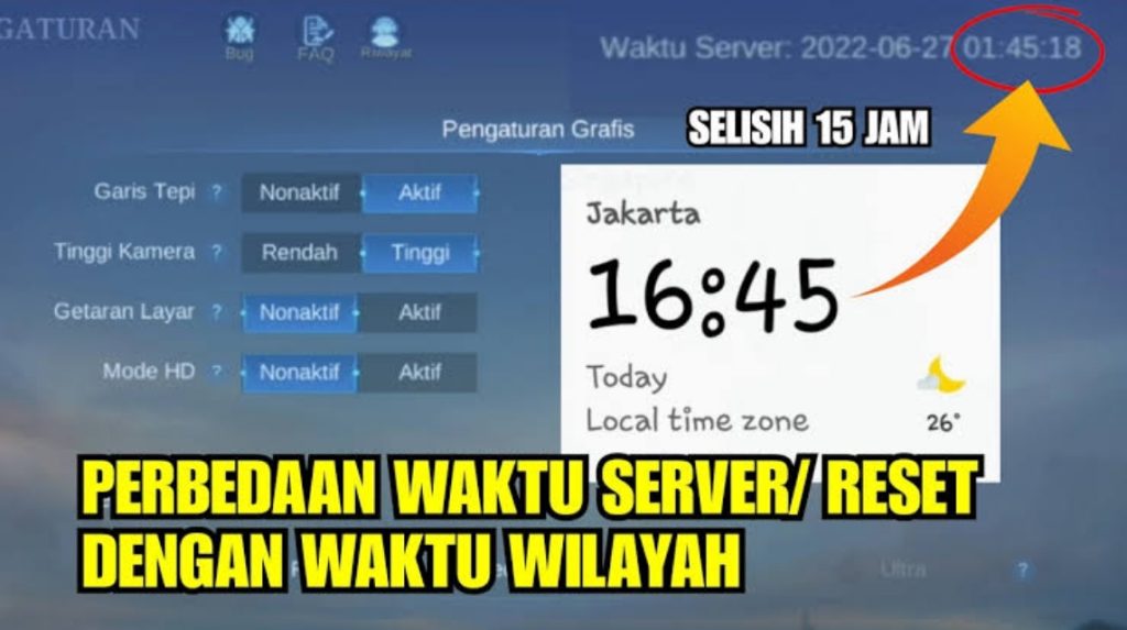 Zegar czasu serwera w menu ustawień Mobile Legends