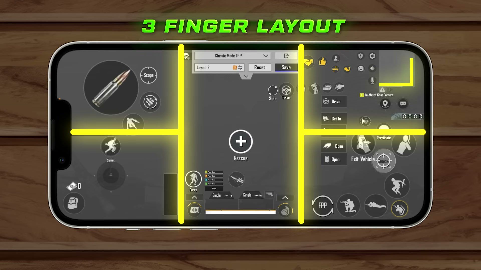 BGMI 3 finger control layout zones