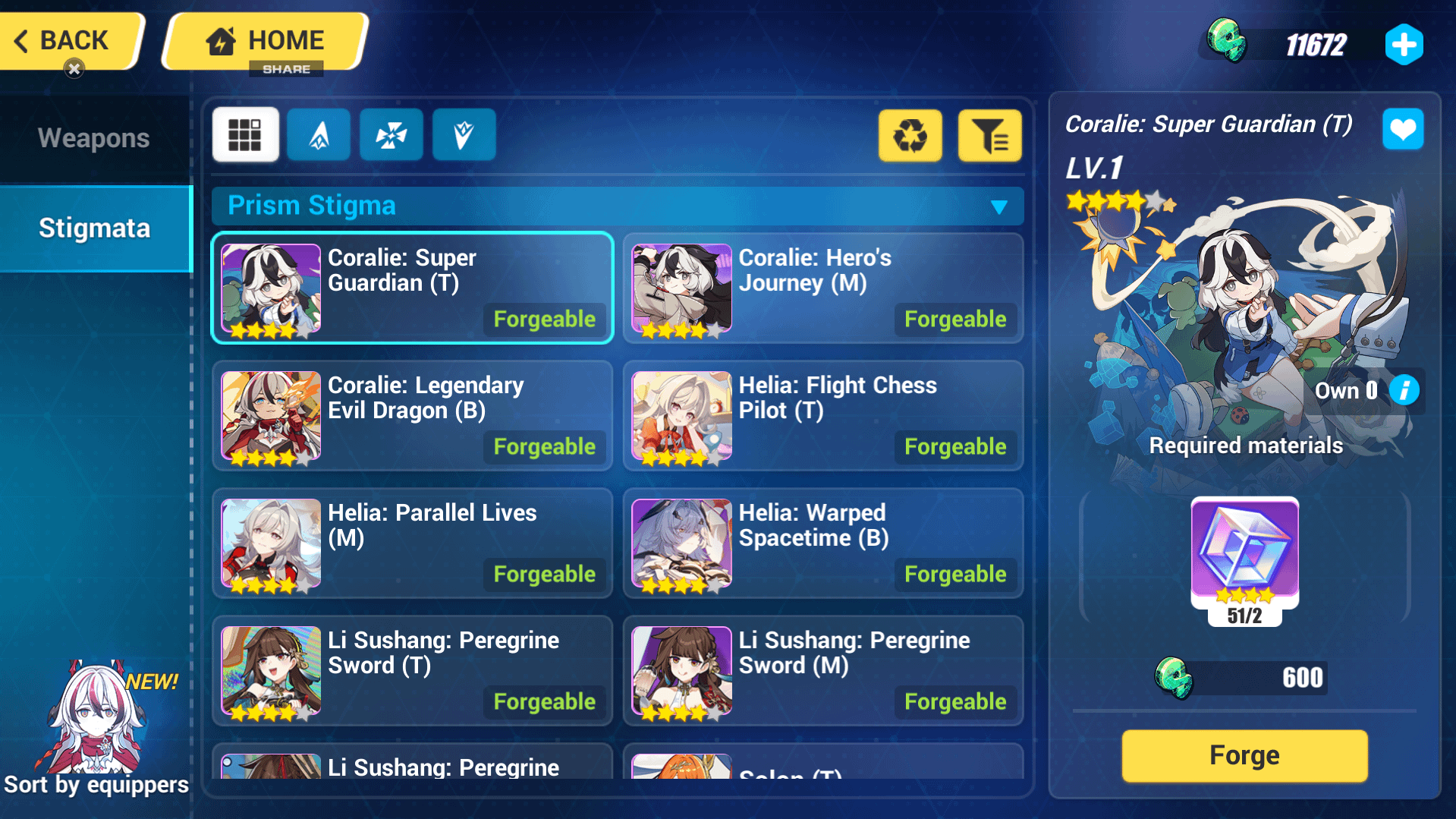 Inventory screen displaying Honkai Impact 3rd Source Prisms and Honkai Cubes