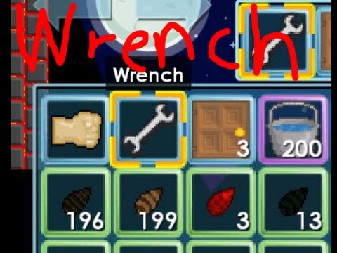 In-game Growtopia hotbar showing the fist and wrench tools