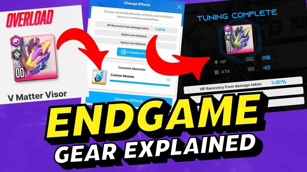 Nikke Overload equipment customization screen with locked sub-stats