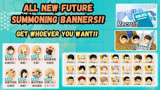 Starter recruitment banner showing SSR drop rates and character selection in Haikyu Fly High