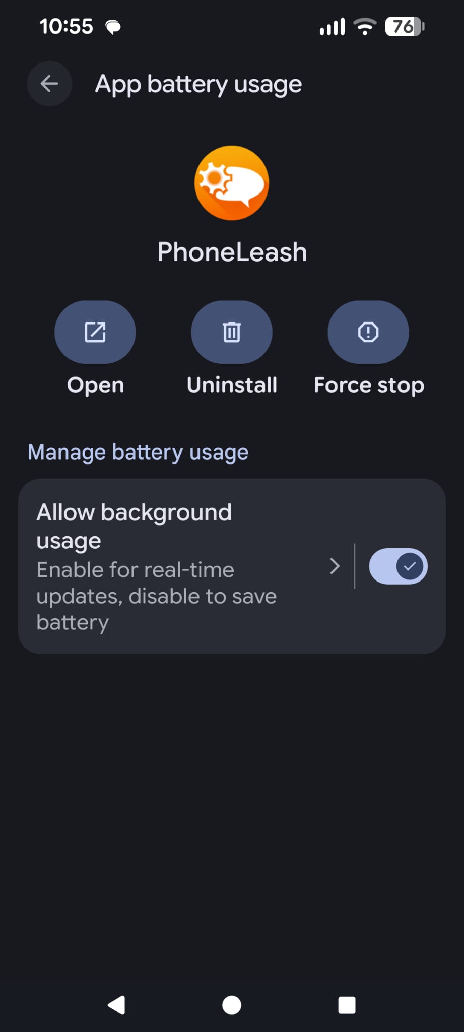 Android app battery settings unrestricted toggle