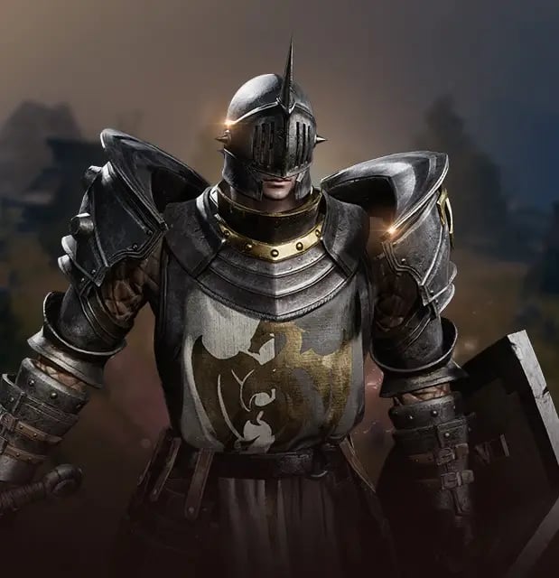 Sword and Shield class engaging in mass PvP guild battle in Lineage2M