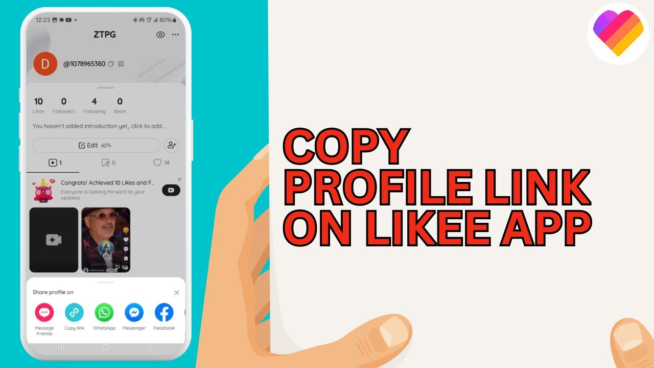 Likee user profile screen highlighting the alphanumeric ID copy icon