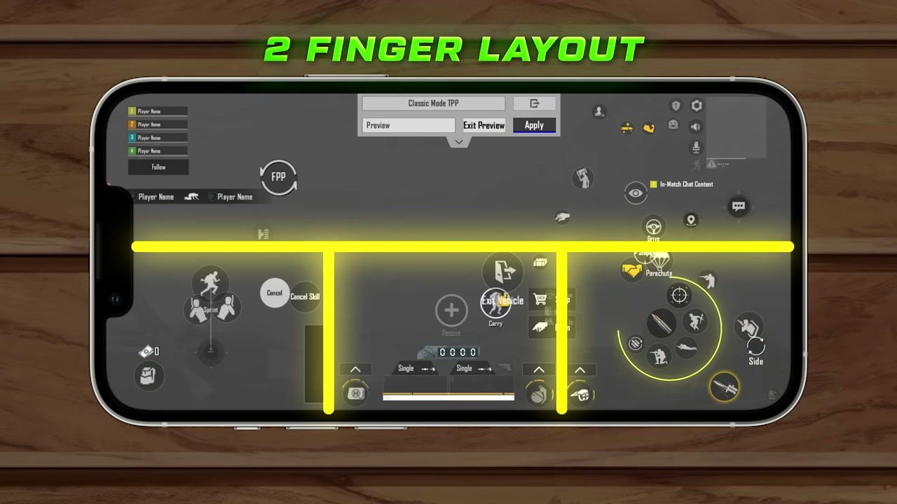 BGMI 2 finger control layout zones