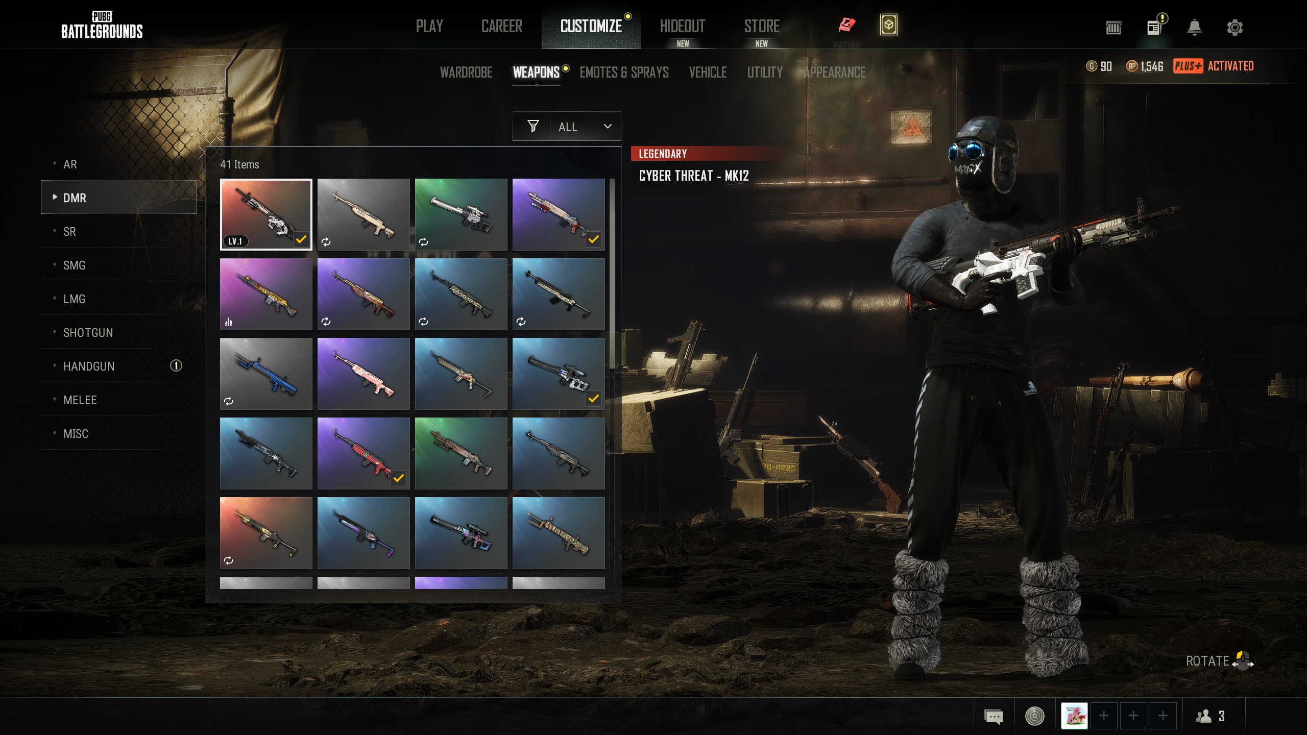 PUBG inventory screen showing G-Coin balance and Contraband Crates