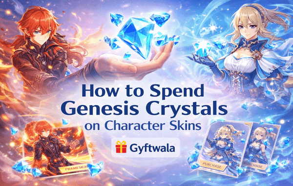Character Outfits wardrobe shop showing Genesis Crystal pricing for skins