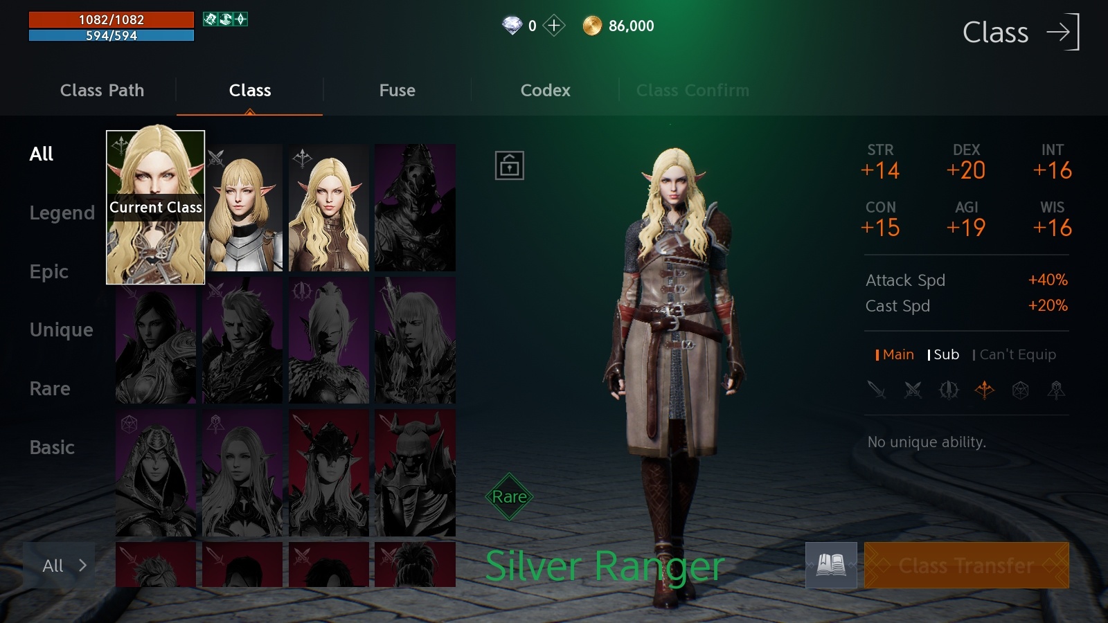 Class card fusion interface showing card tier upgrades in Lineage2M