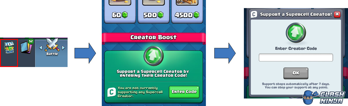 Clash Royale creator boost input screen in settings menu