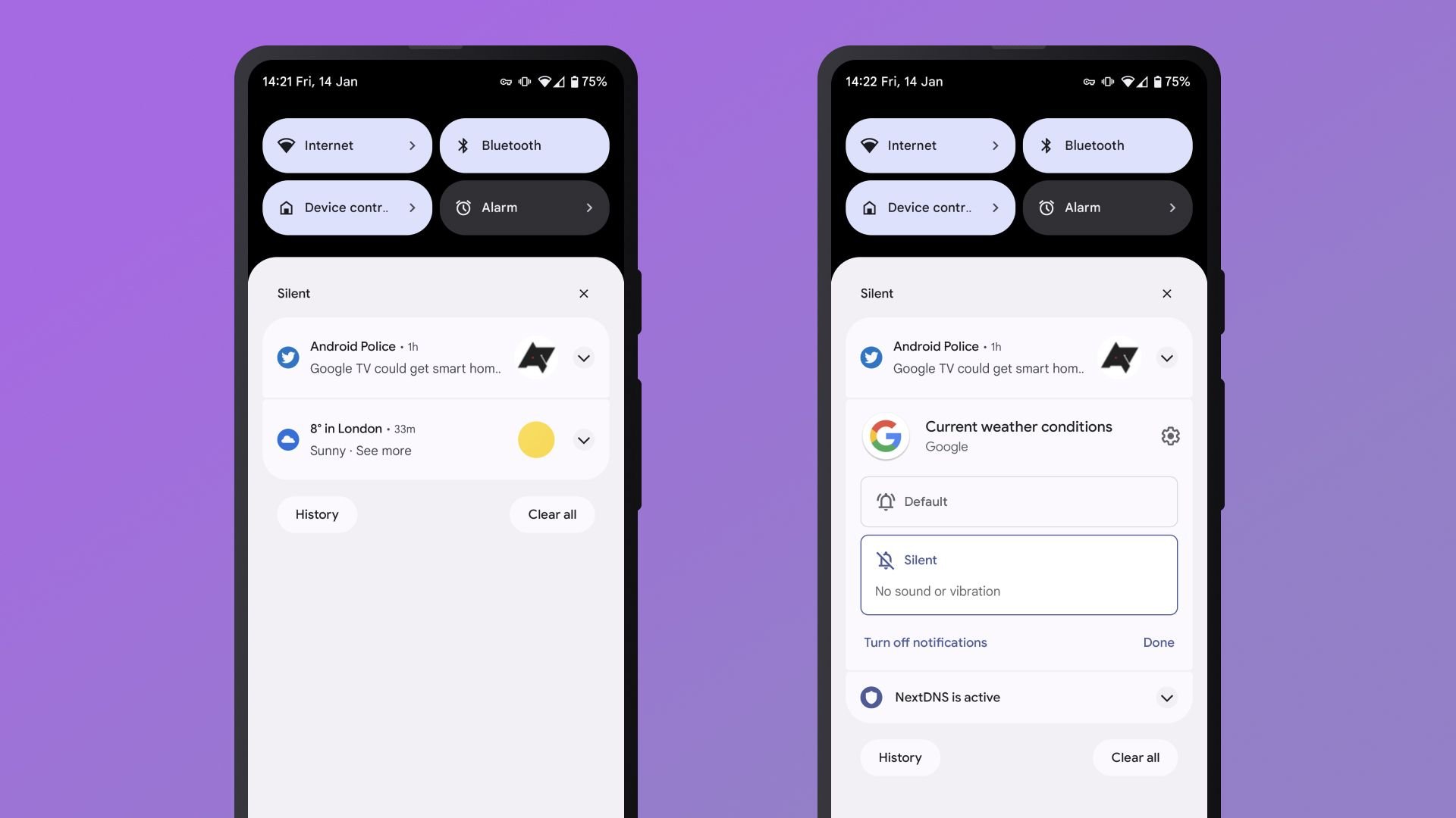 Android silent notification toggle configuration