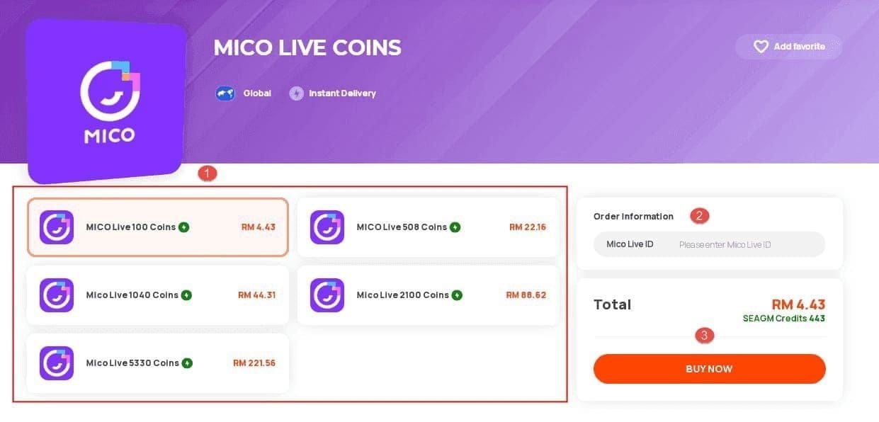 Close up of Mico Live wallet balance and recharge button