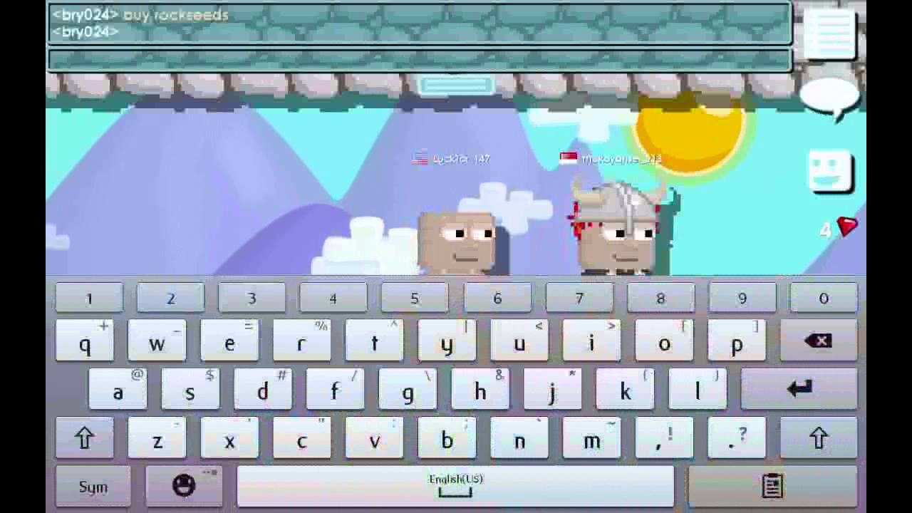 Growtopia running on a PC monitor with keyboard and mouse inputs