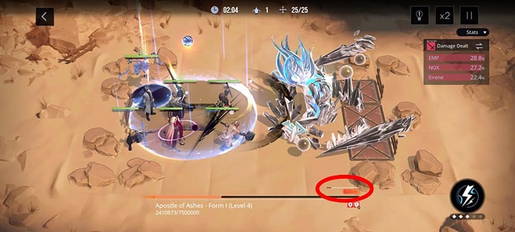 Path to Nowhere boss stunned in Break state with yellow core orbs shattered