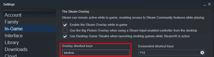Steam client In-Game overlay toggle checkbox in desktop settings