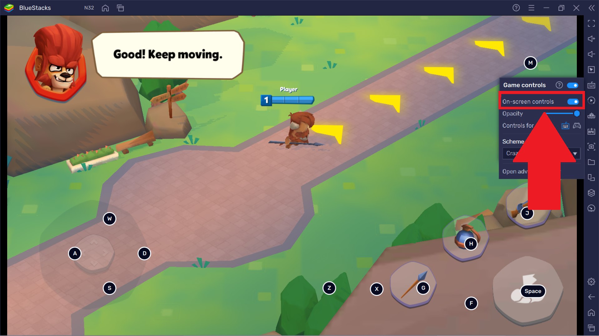 BlueStacks Game Controls opacity slider setting