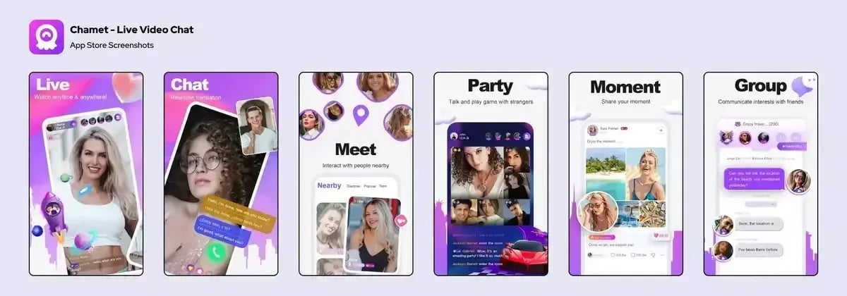 Chamet-Startseite mit aktiven Live-Übertragungen