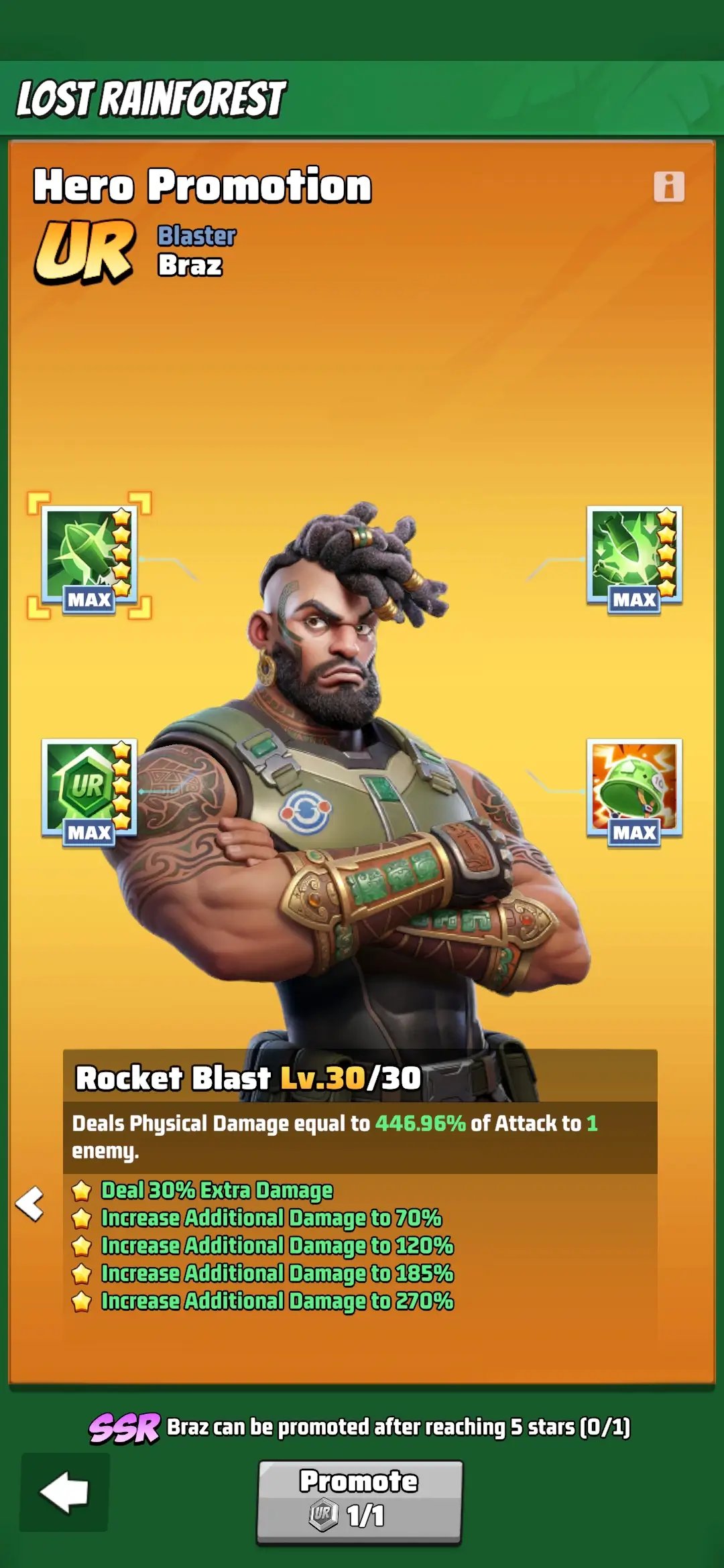 واجهة ترقية نجوم أبطال SSR في Top War توضح شظايا الأبطال المطلوبة