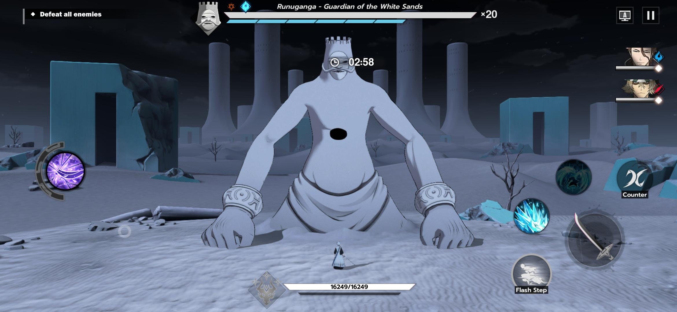 Boss battle in Bleach Soul Resonance displaying poise gauge and parry counter prompt