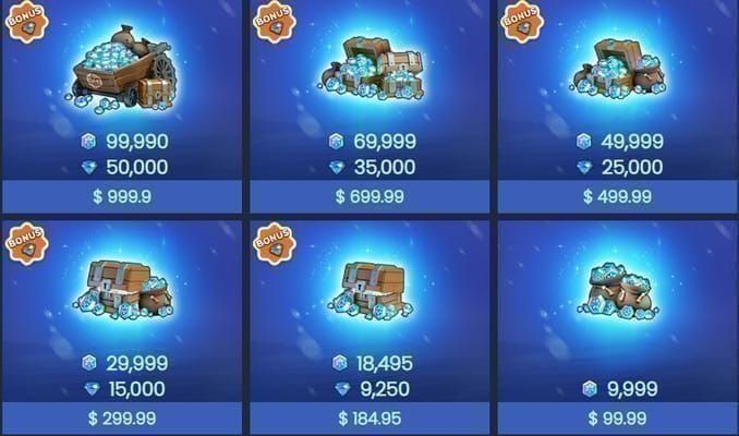 Whiteout Survival Frost Stars packs showing base currency amounts