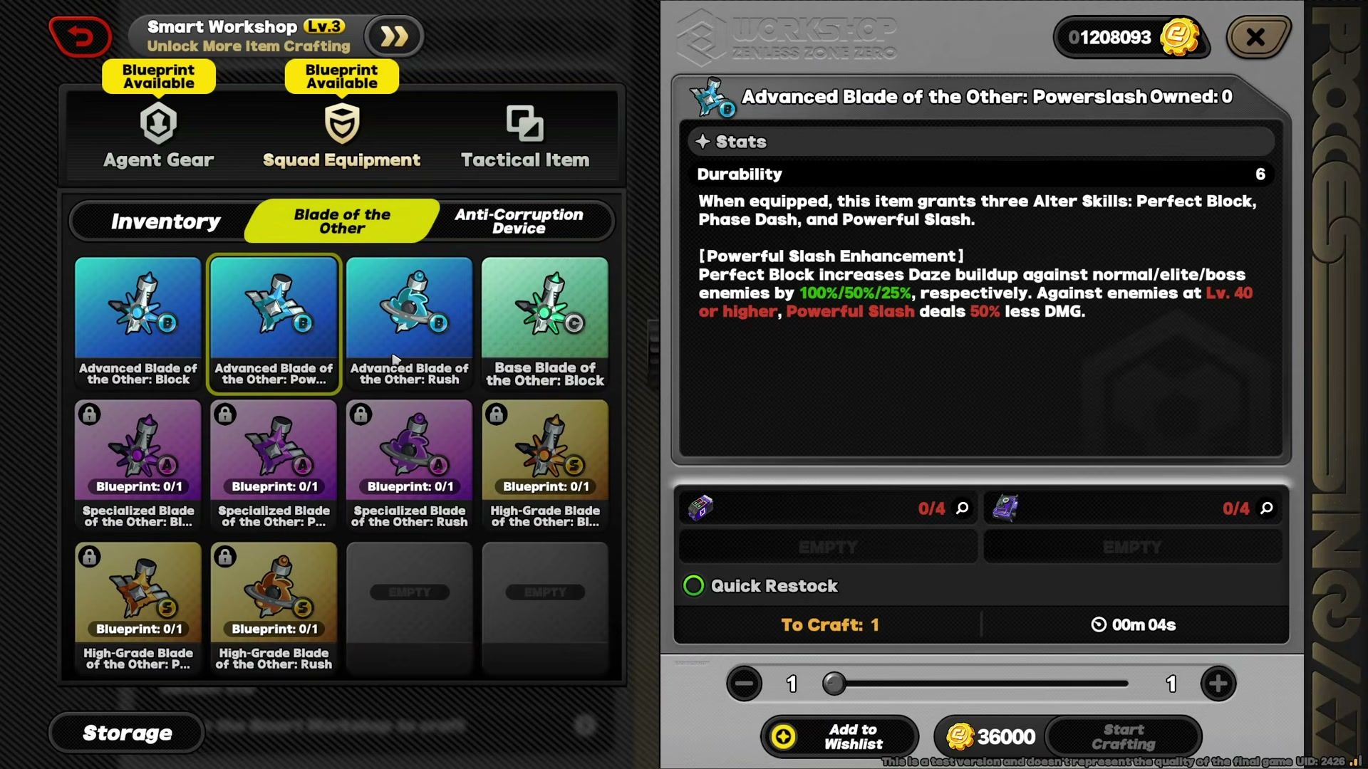 Smart Workshop Blade of the Other crafting for Enigma of the Labyrinth