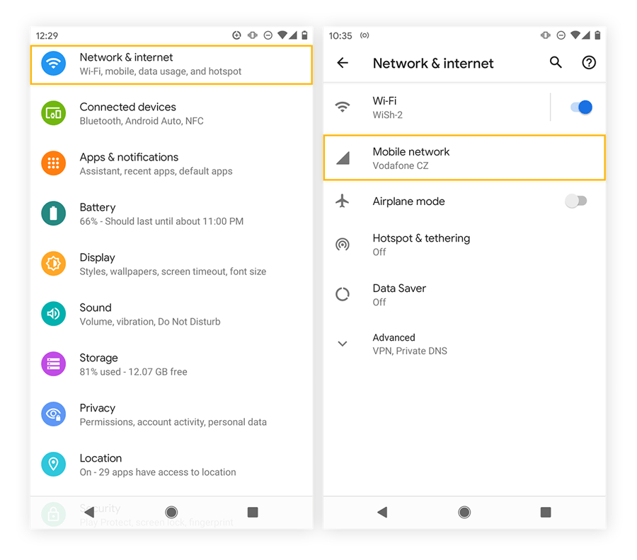 Android system network settings showing background data restrictions