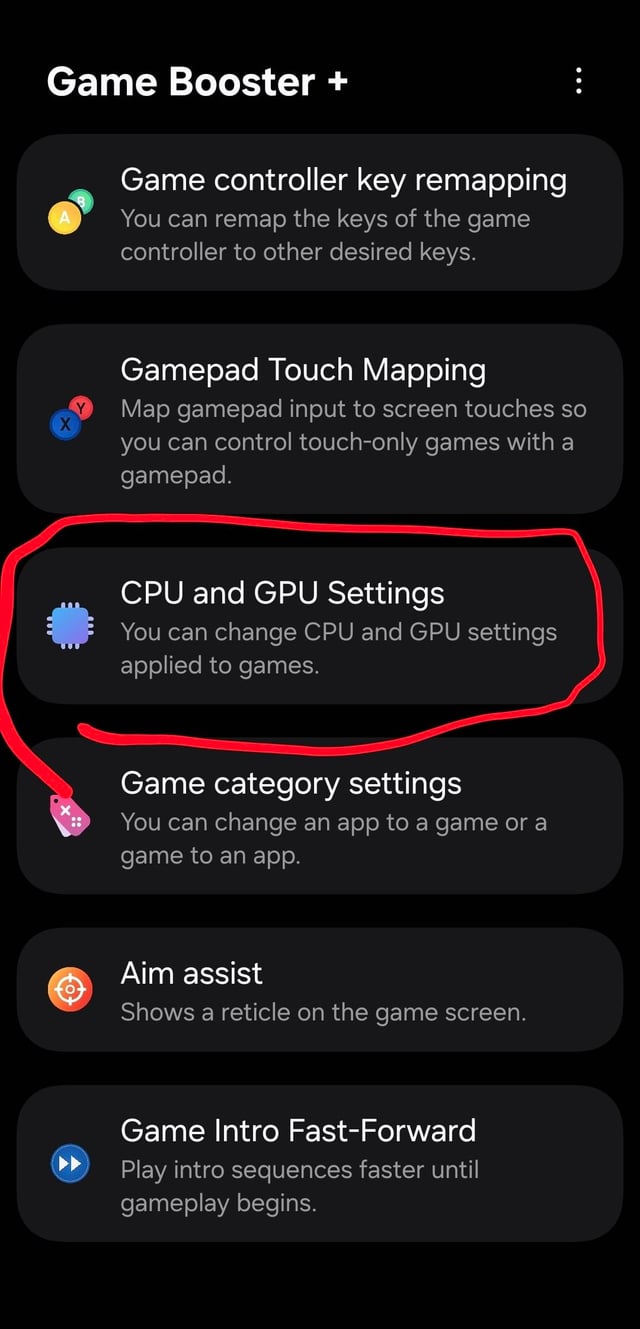 Android Game Booster thermal settings screen