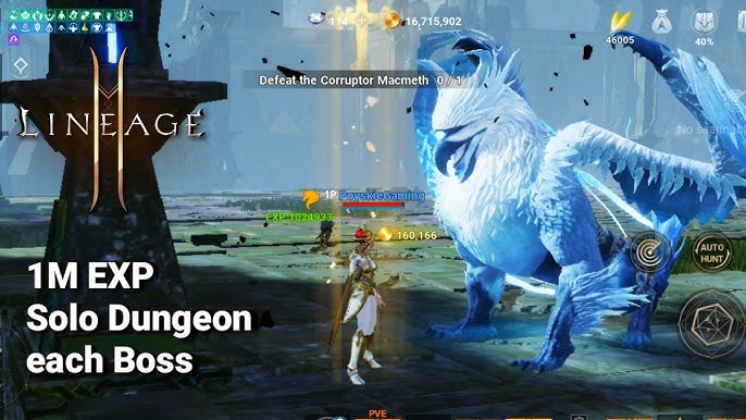 أربعة لاعبين في مجموعة يقاتلون وحوش الزنزانة في Lineage2M