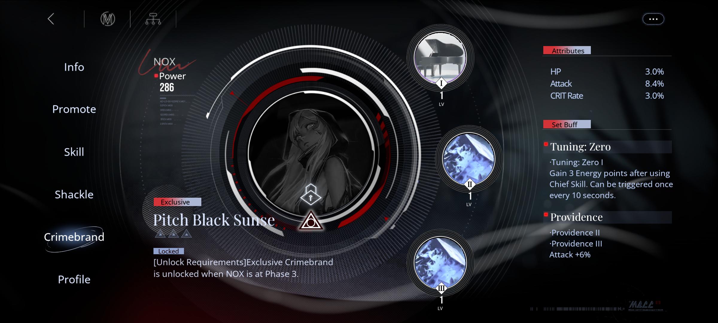 Path to Nowhere interface showing Crimebrand enhancement to LV10