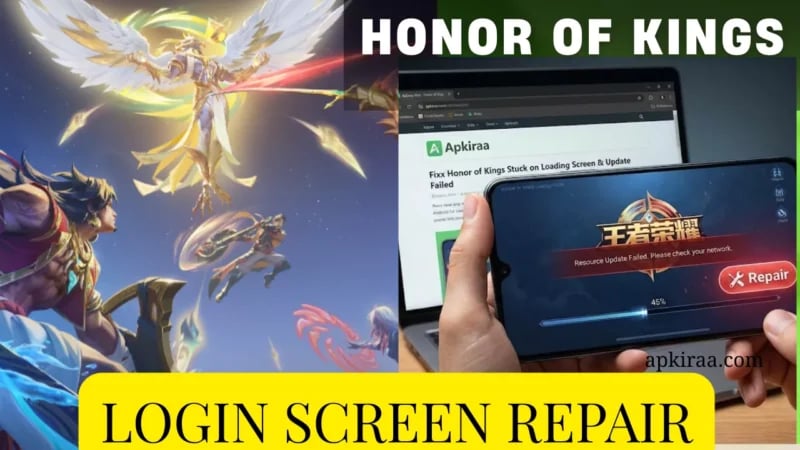 Honor of Kings loading screen hanging on a black display after a patch