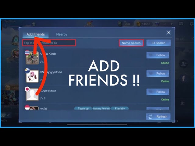 Searching a player profile card in Mobile Legends to view account ID and server ID