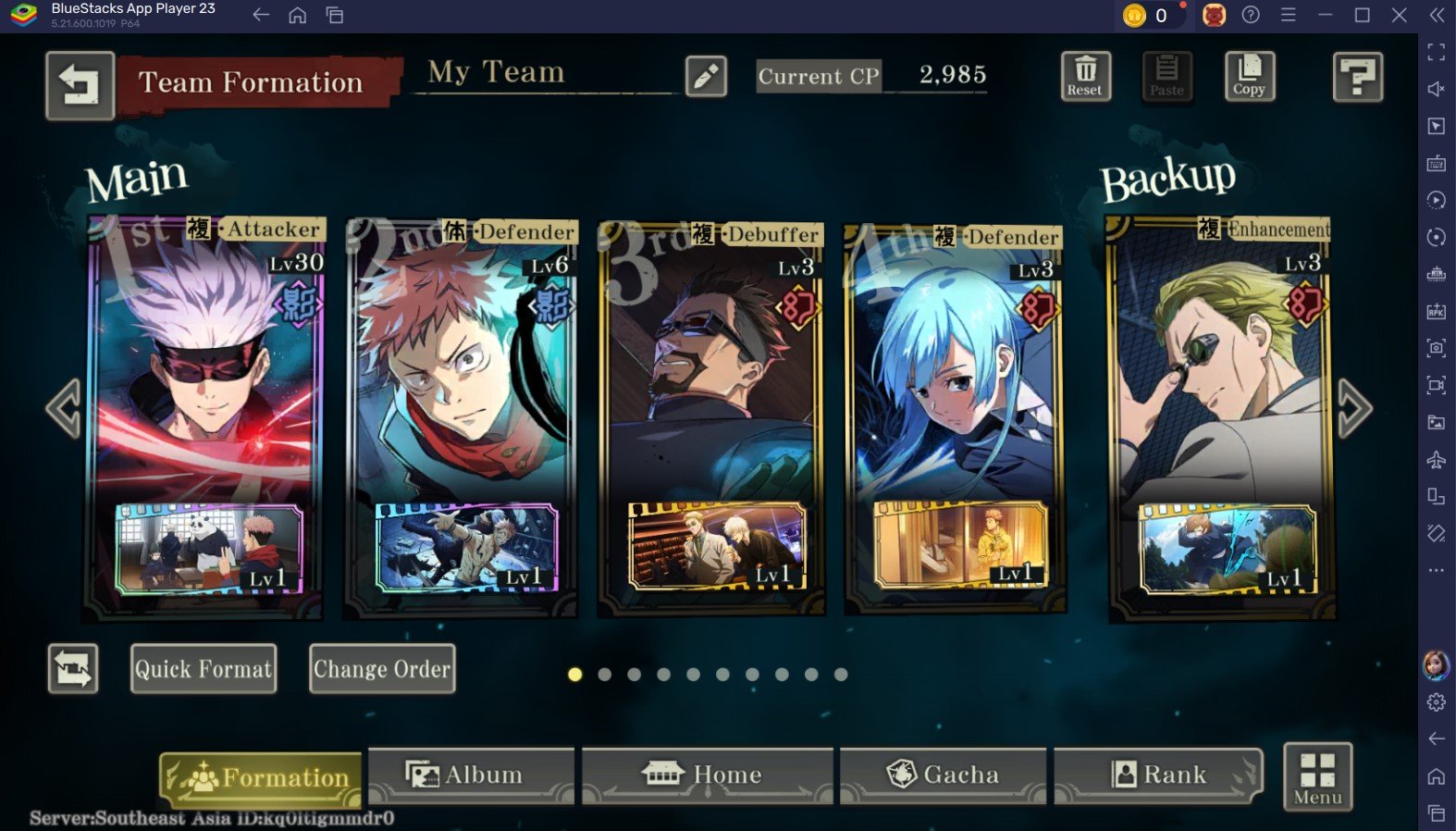 Blue element team composition in Phantom Parade combat