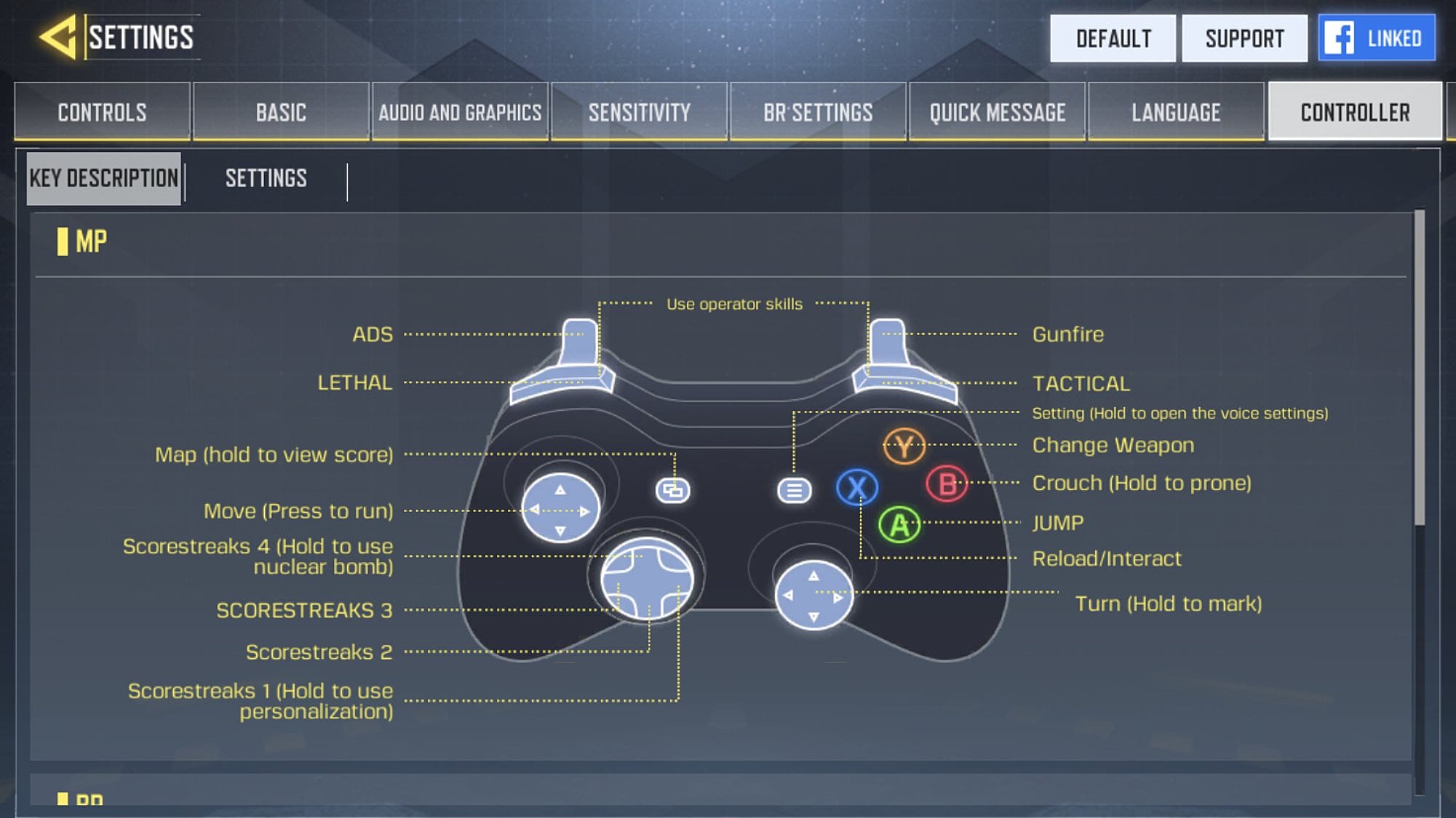Diagram of tactical gamepad button mapping showing slide and melee inputs