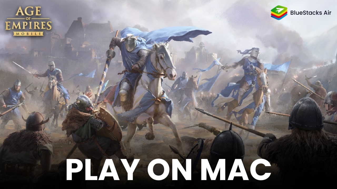 BlueStacks Air keybind configuration overlay running Age of Empires Mobile on a Mac desktop