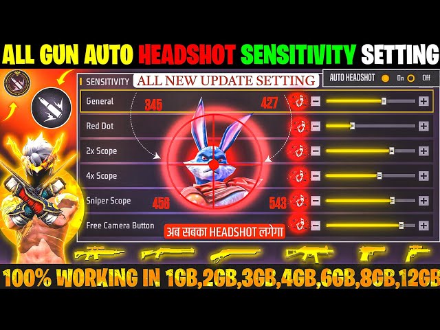 Free Fire sensitivity slider settings menu for headshots