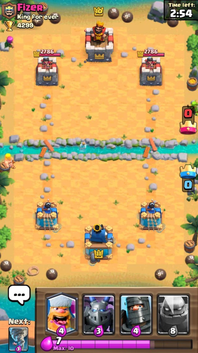 Clash Royale match running on a high refresh rate mobile screen showing troop placement