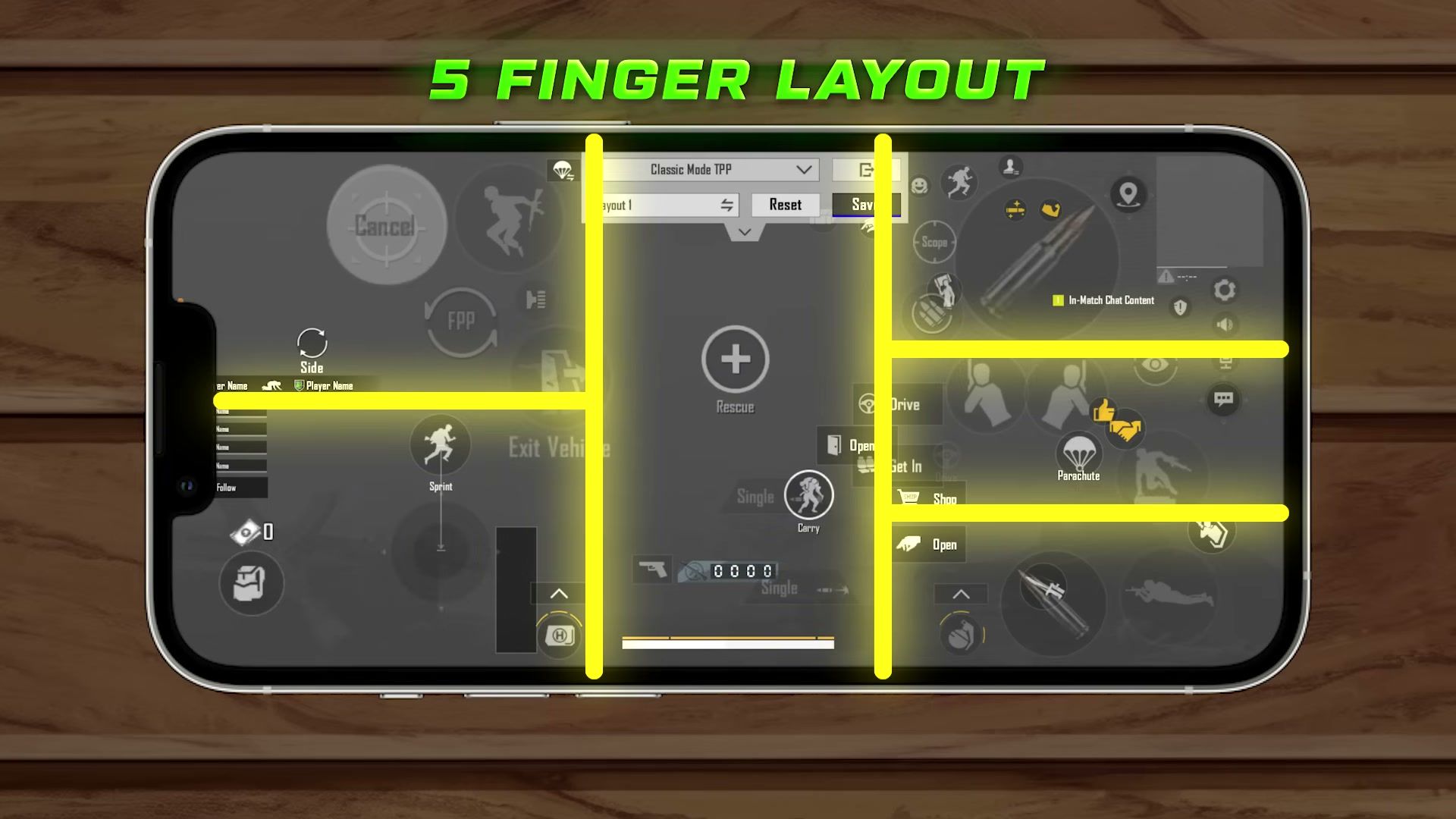 BGMI 5 finger control layout zones