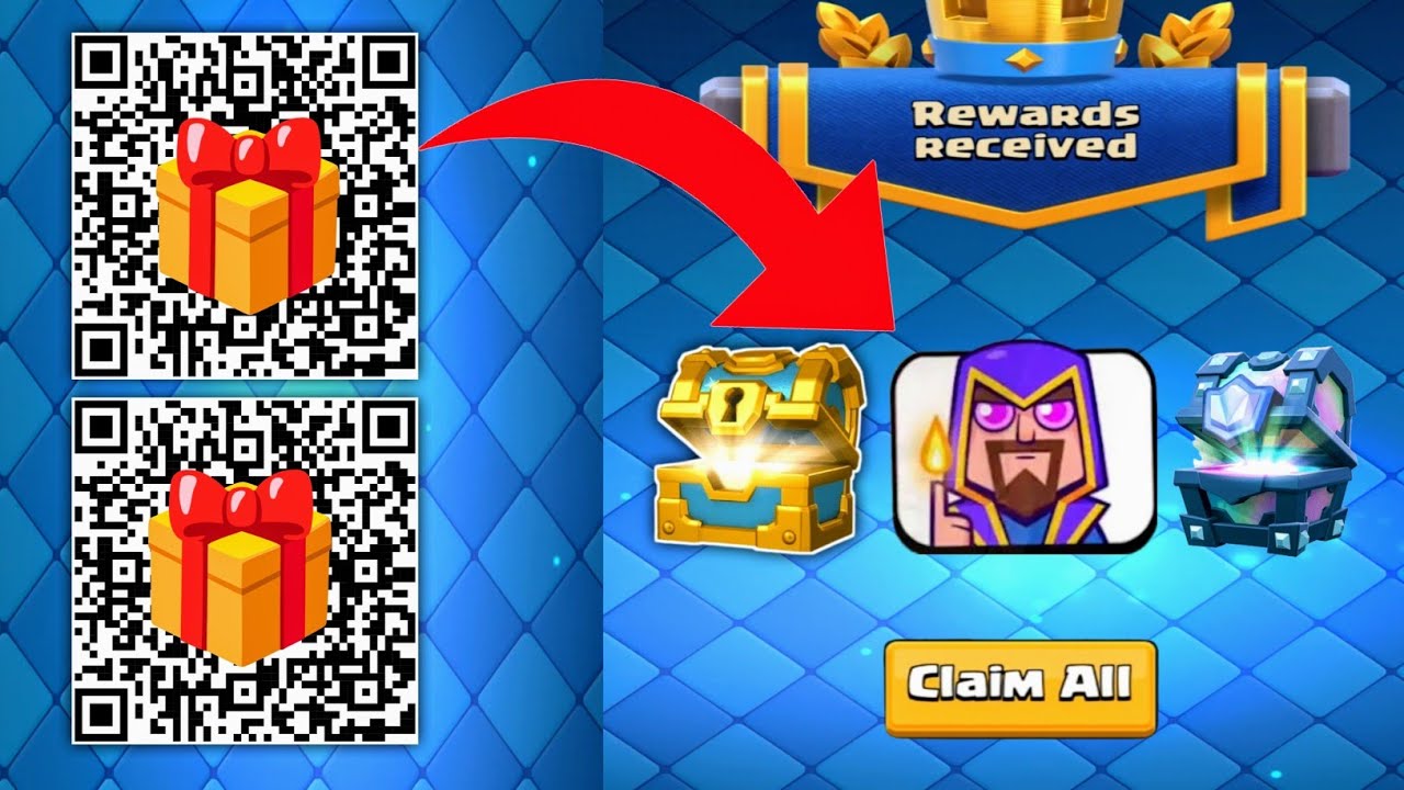 Smartphone scanning a promotional QR code linking directly to Clash Royale